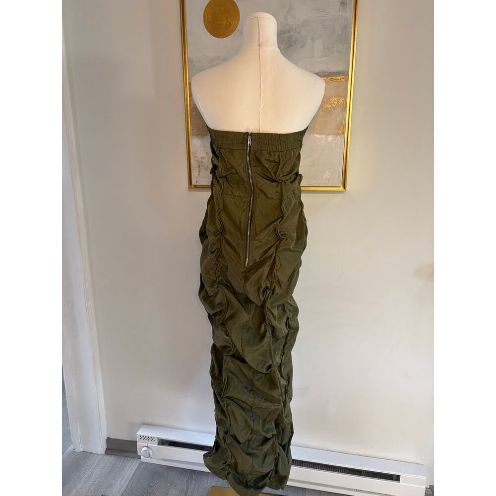 Cherry Mellow Olive Green Ruched Side Strapless Maxi Dress Large - Picture 5 of 7